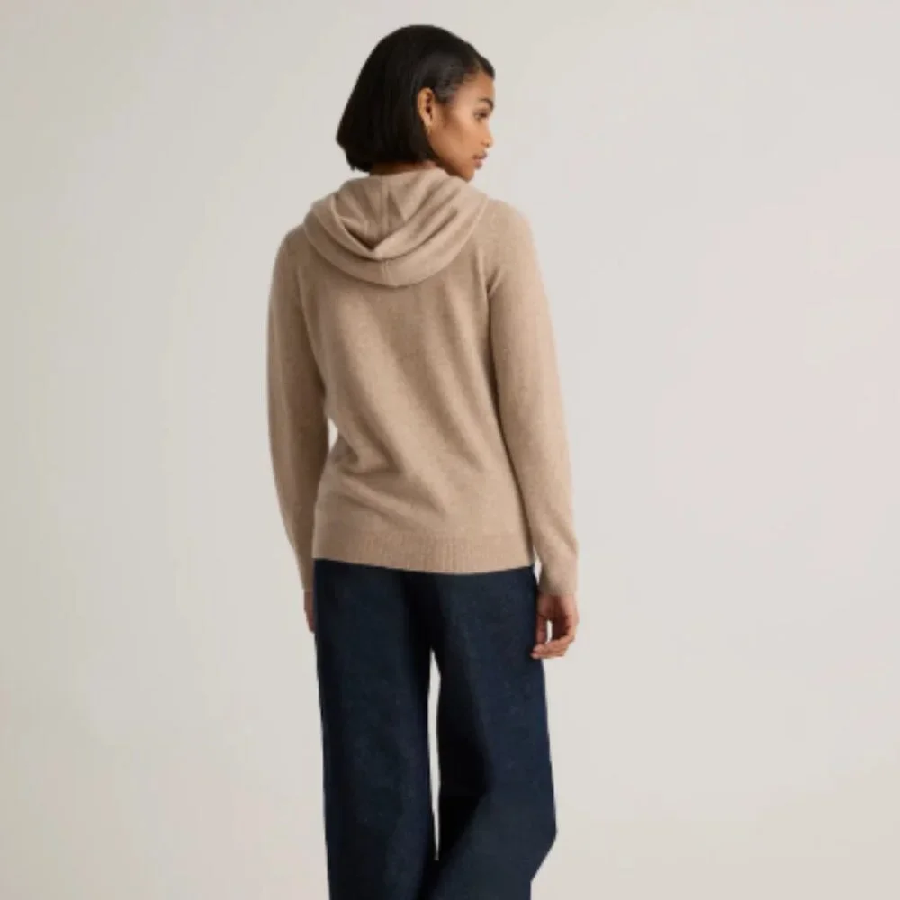 NWT Quince Mongolian Cashmere Full-Zip Hoodie Womens S Oatmeal - Picture 5 of 7